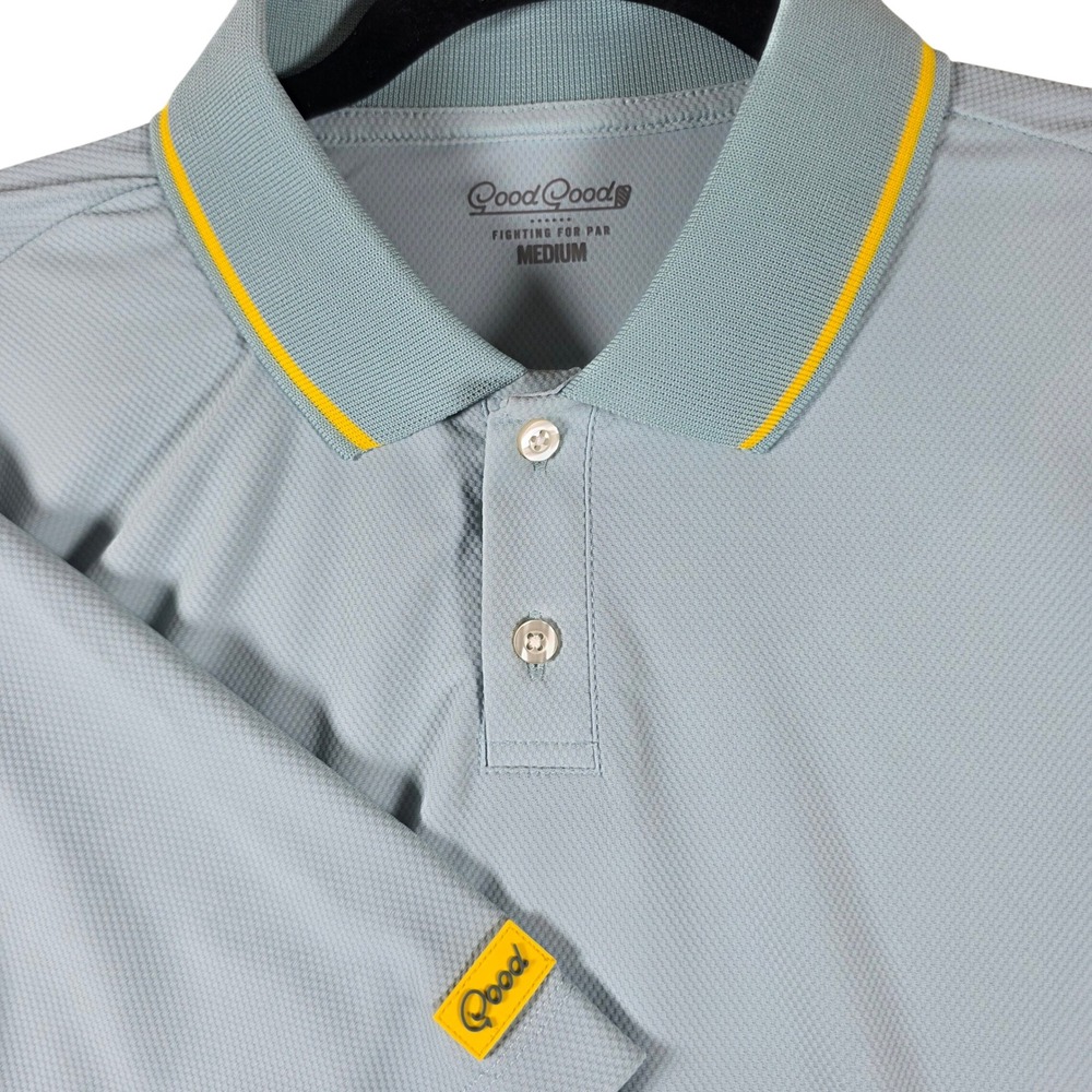 NWT Good Good Golf Mens Medium Great Round Textured Polo Shirt Light Blue Yellow